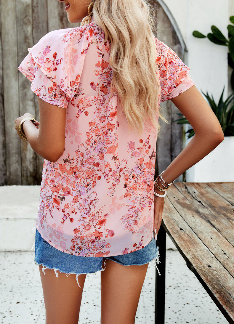 Pink Casual abstrakt trykt bluse 