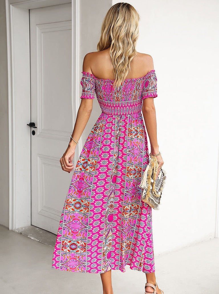 Sommer Off Shoulder Bohemian Slit Midi-kjole 