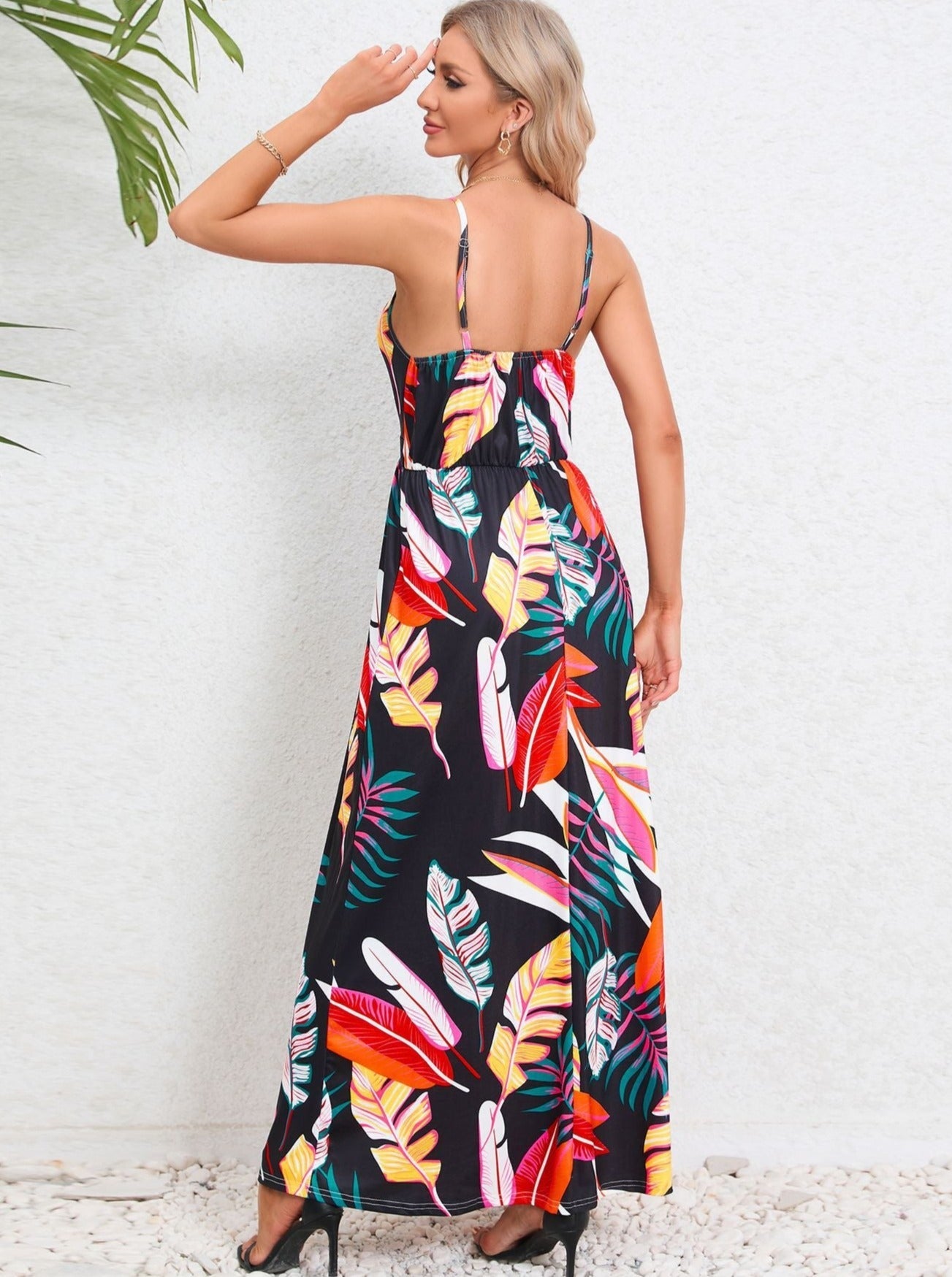 Black Tropical Printed Long Dress