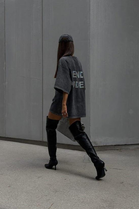 Trendy Oversize Streetwear Distressed Letter Printed Bomuldsskjorte 