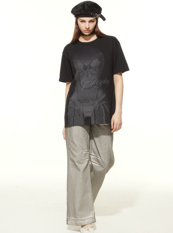 Oversized T-shirt med korsettryk vasket kul 