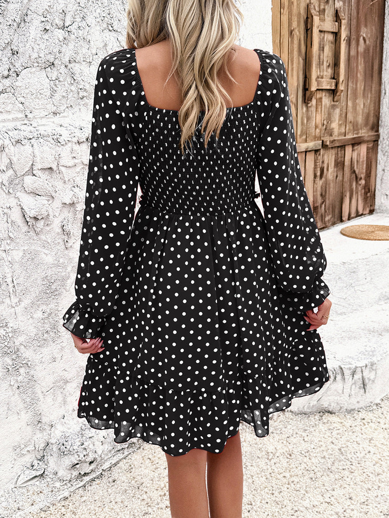 Afslappet sort off Shoulder Polka Dot Kjole 