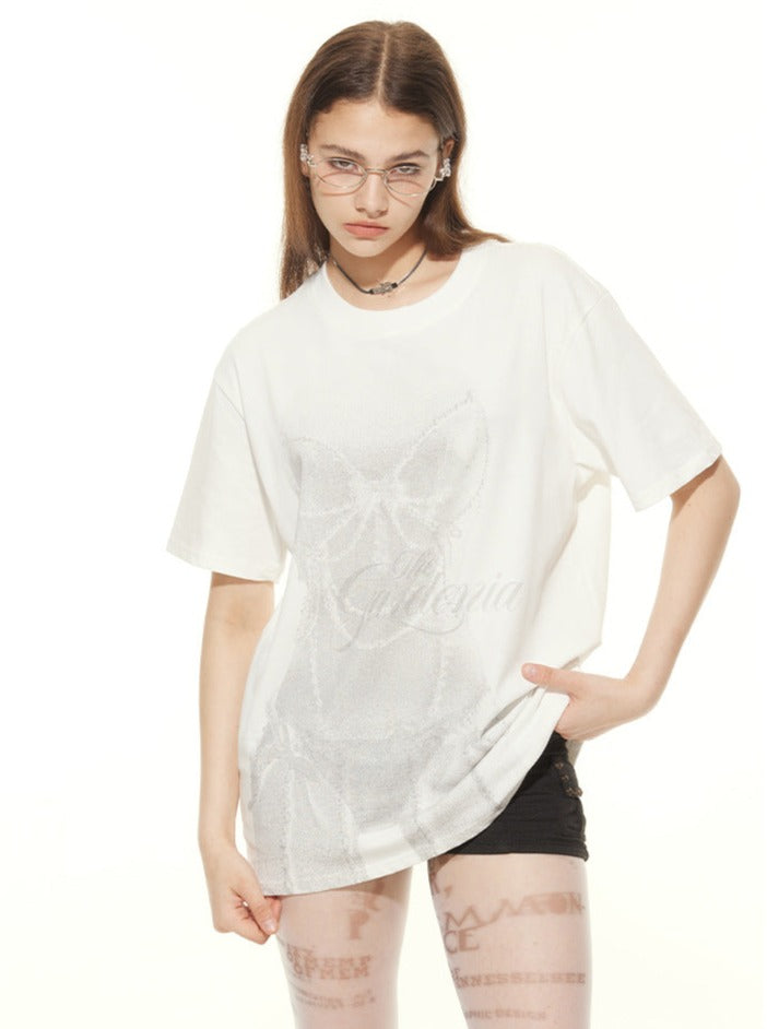 Oversized T-shirt med korsettryk vasket kul 