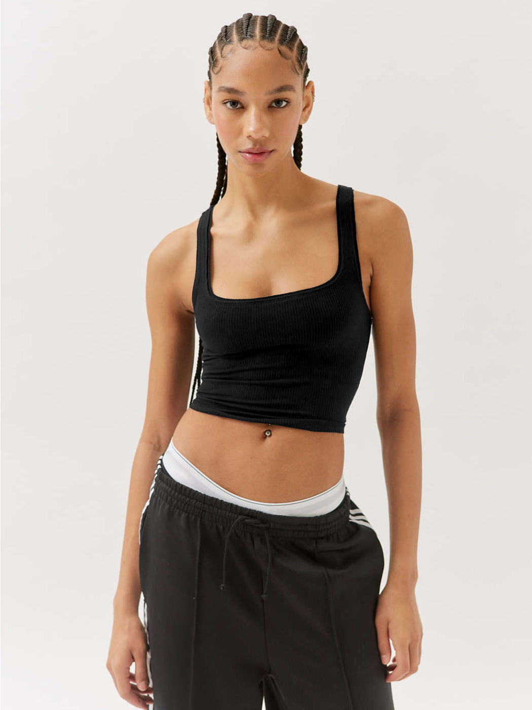 Sort strikket sexet Bodycon Crop Top 