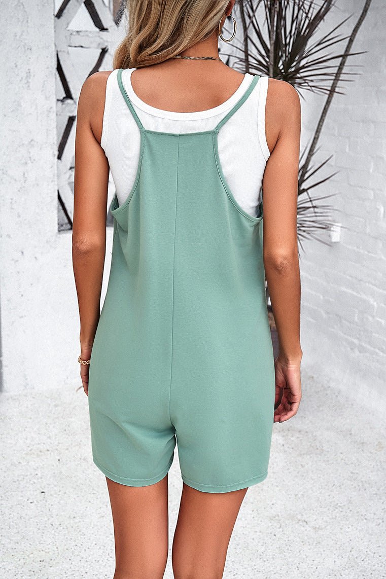 Green Low Neck Spaghetti Strap Jumpsuit With Pockets