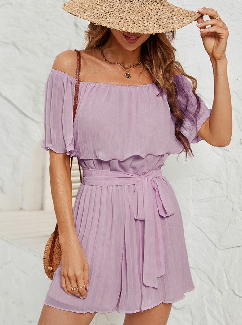 Lilla Off-Shoulder Jumpsuit med plisseret krave