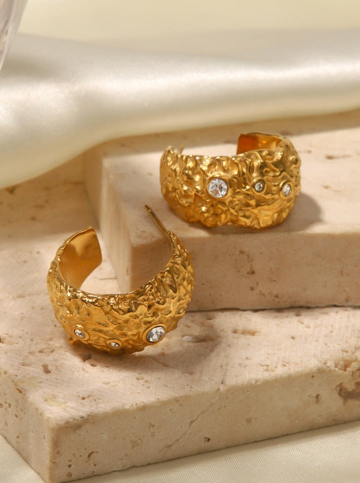 18K Gold Plated Titanium Steel White Diamond Inlaid Earrings