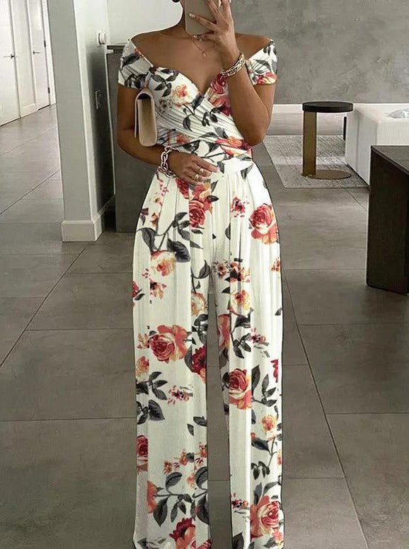 Casual Printed Wide Leg Jumpsuit