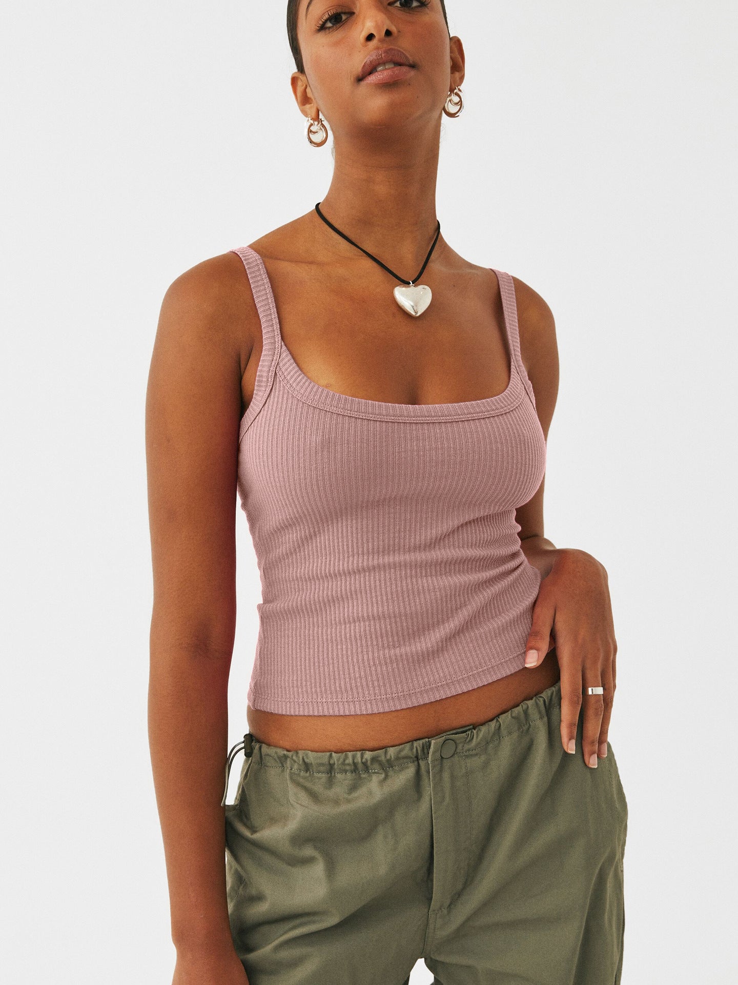 Pink Sexet Strikket Camisole Ærmeløs Crop Top 