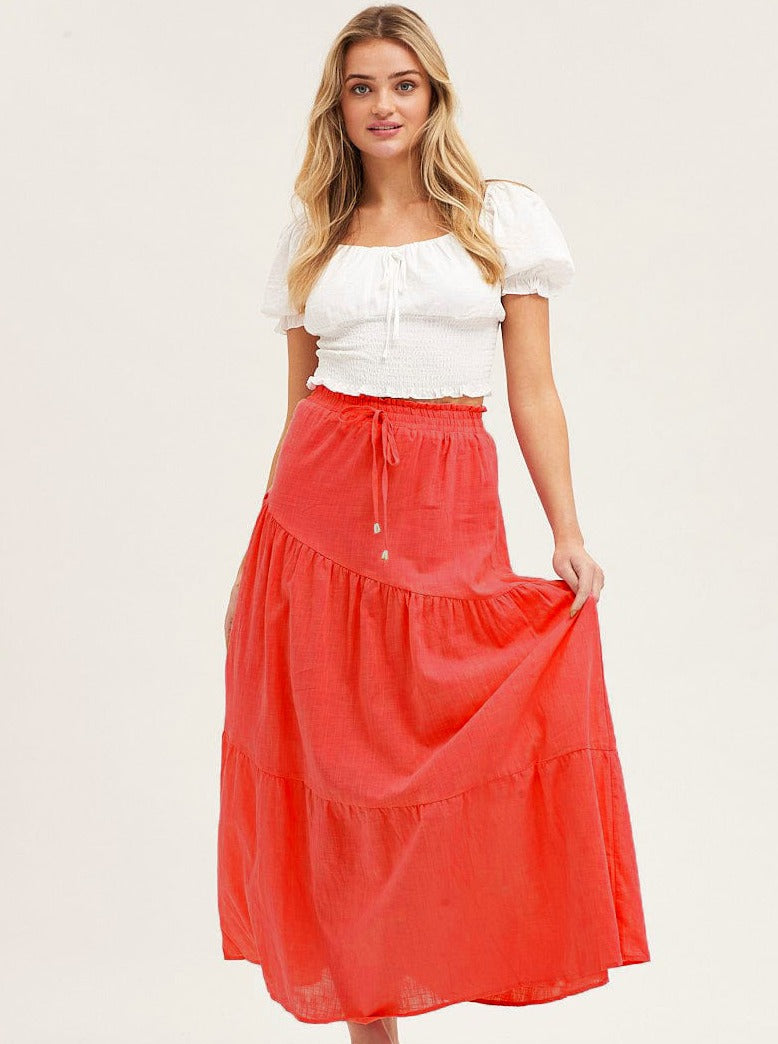 High Elastic Waist Large Hem Pleated Skirt