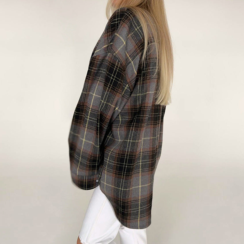 Retro Loose Plaid Buttoned Shirt