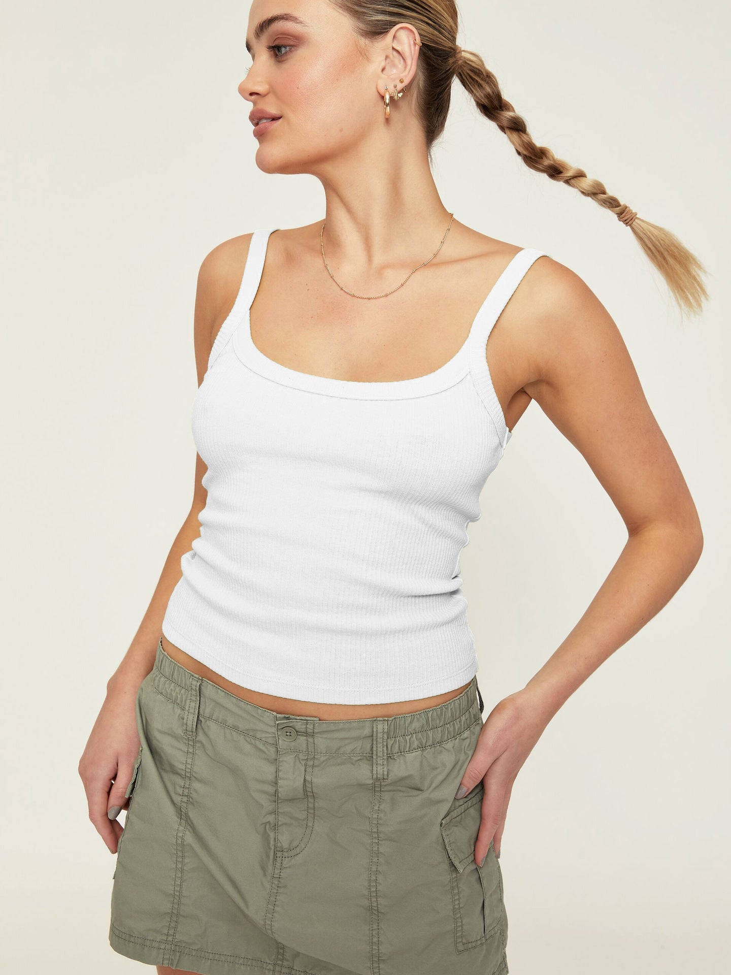 Hvid Sexet Strikket Camisole Ærmeløs Crop Top 