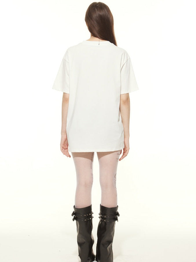 Oversized T-shirt med korsettryk vasket kul 