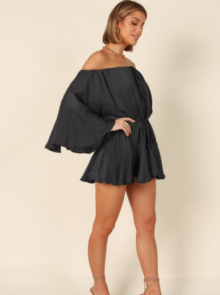 Sexet sort Bohemian Justerbar Off The Shoulder Bell Sleeve Kjole 