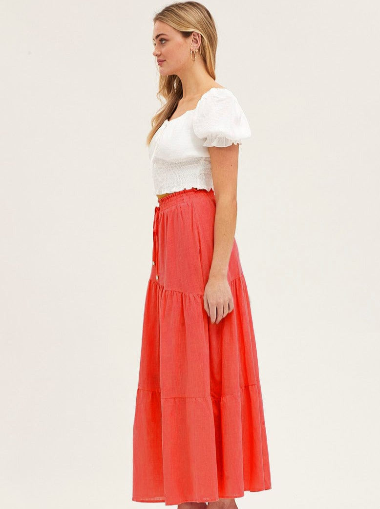 High Elastic Waist Large Hem Pleated Skirt