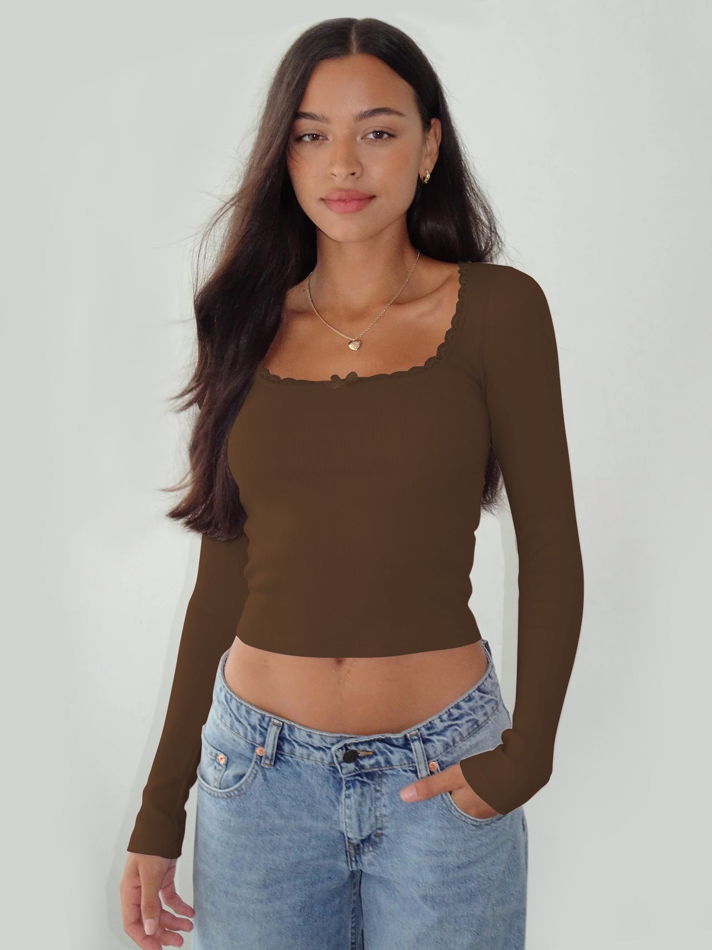 Sexet blonde brun langærmet Crop Top 