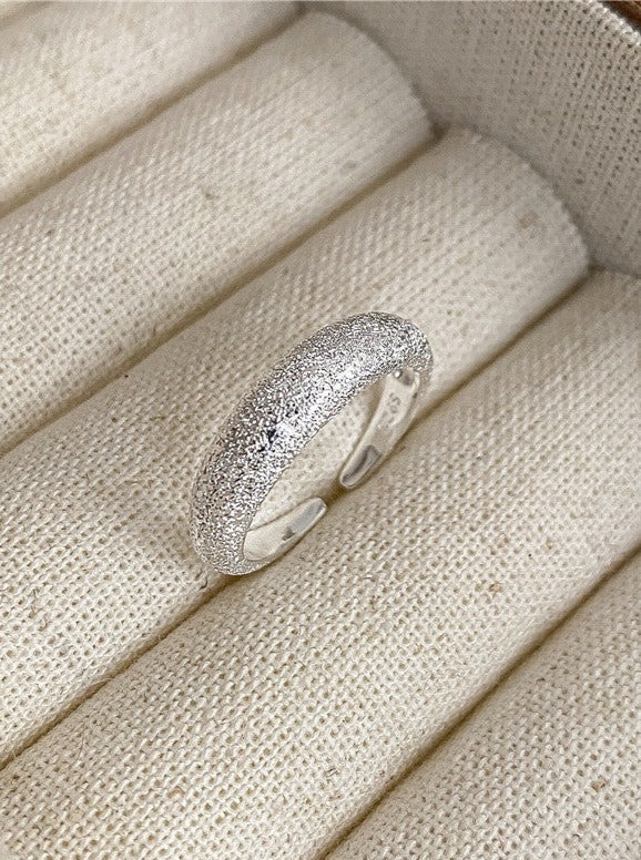 Elegant Sterling Sølv Sand Tekstur Justerbar Ring 