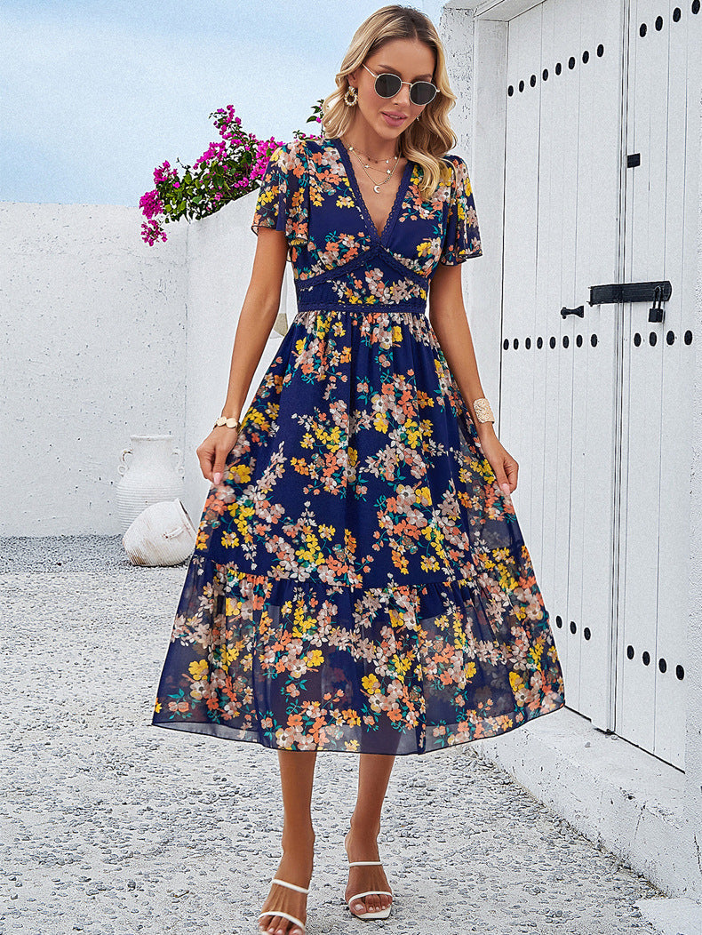 Blue Floral V-Neck Sundress