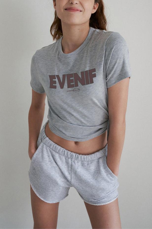 Grey Split Letter Printed Short Sleeve Sports Top