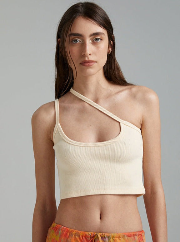 Asymmetrisk One Shoulder Crop Top 