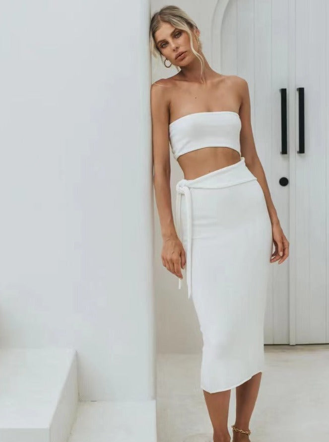 Sexet hvid Tube Top Cut Out Bodycon Kjole 