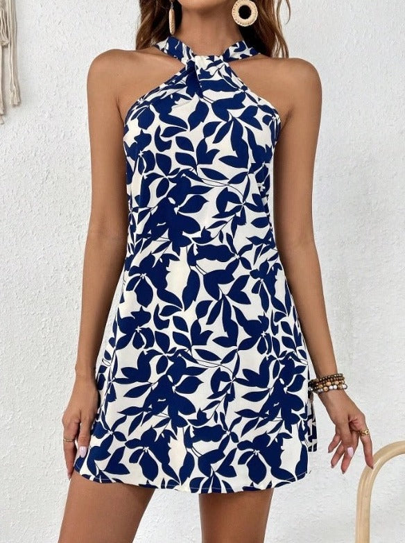 Tropical Print Halter Neck Sexy Dress