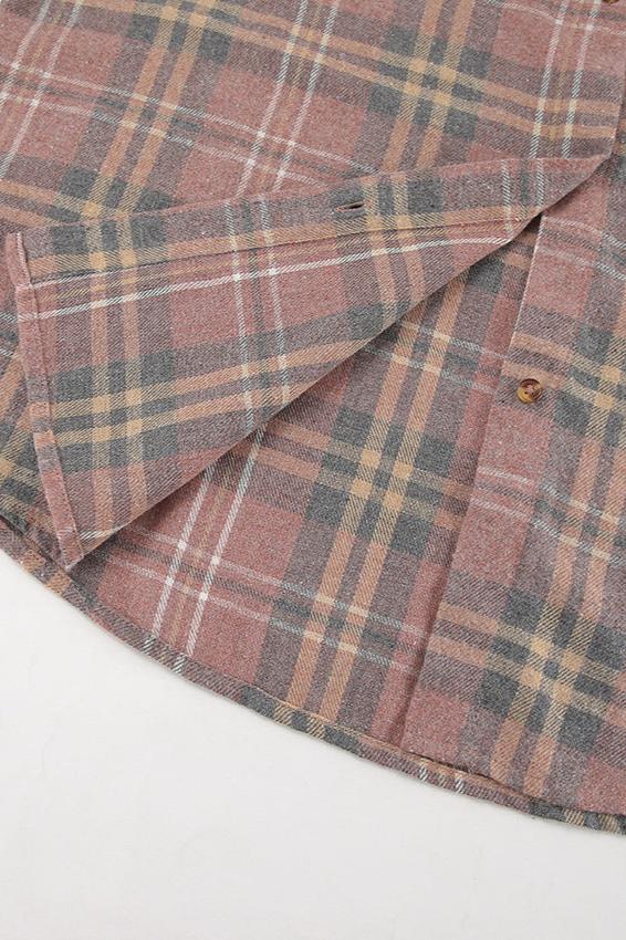 Loose Retro Collared Long Sleeve Plaid Shirt