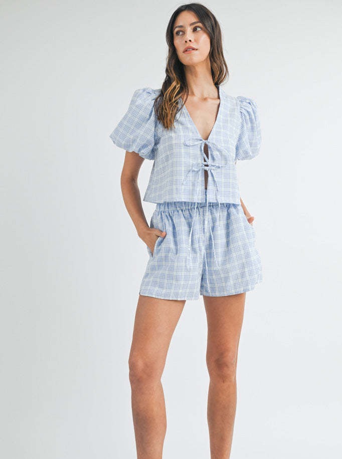 Puff Sleeve Buttoned Shirt and Shorts Set