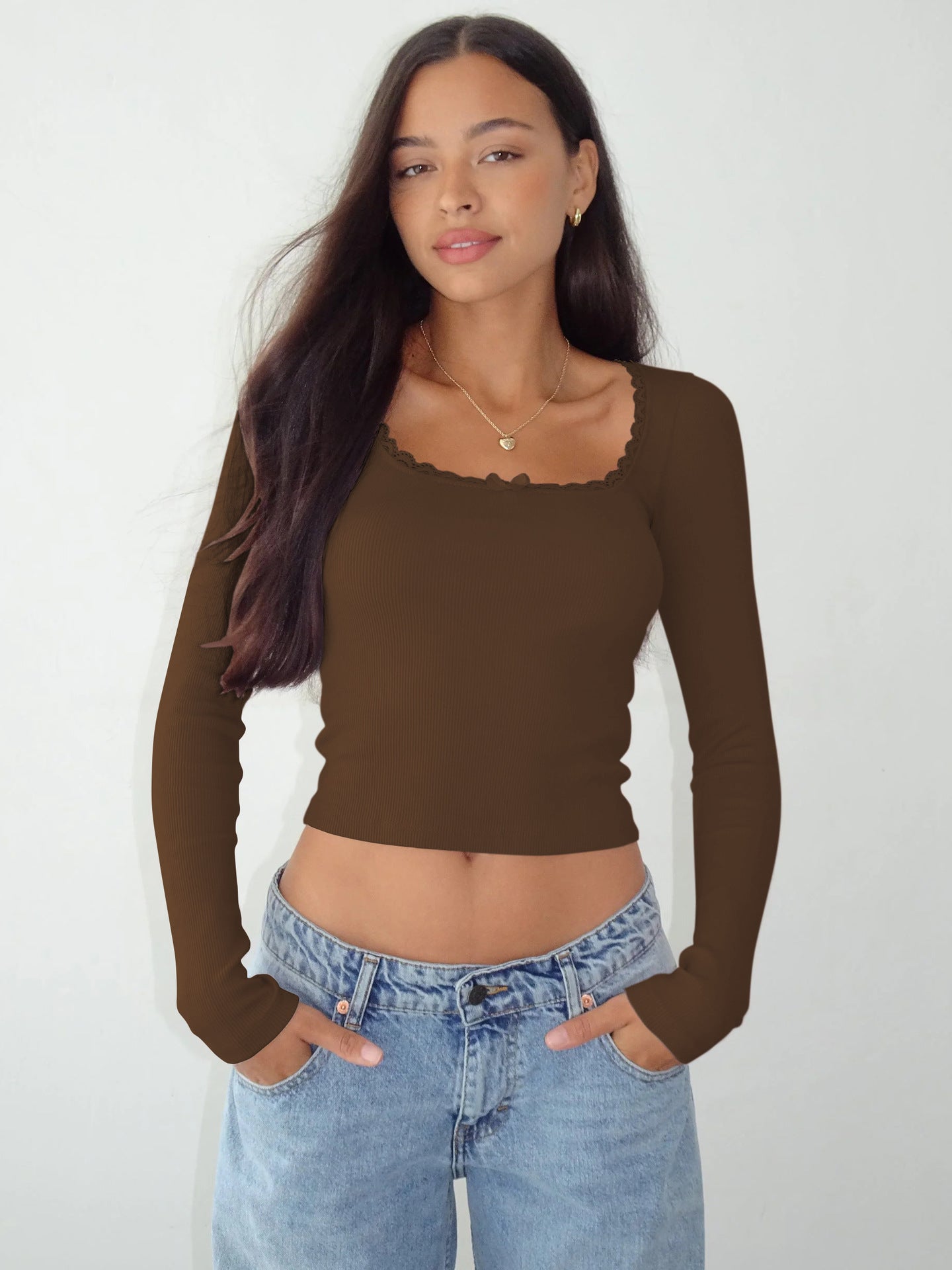 Sexet blonde brun langærmet Crop Top 