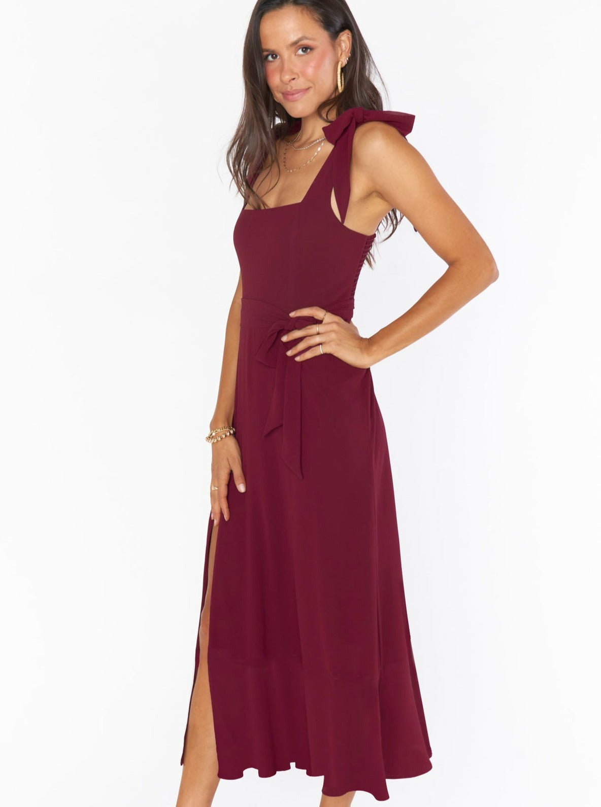 Elegant Solid Color Square Neck Midi Dress