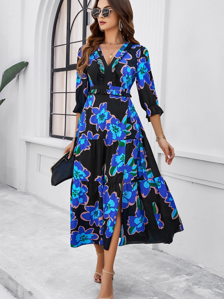 Black V-Neck Floral Printed Sundress