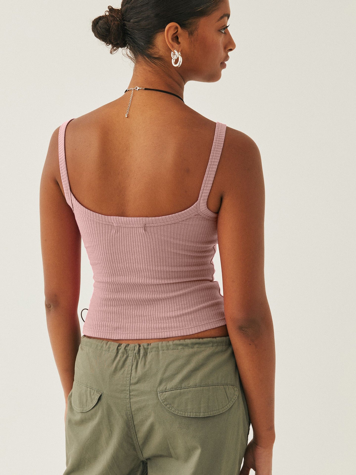 Pink Sexet Strikket Camisole Ærmeløs Crop Top 