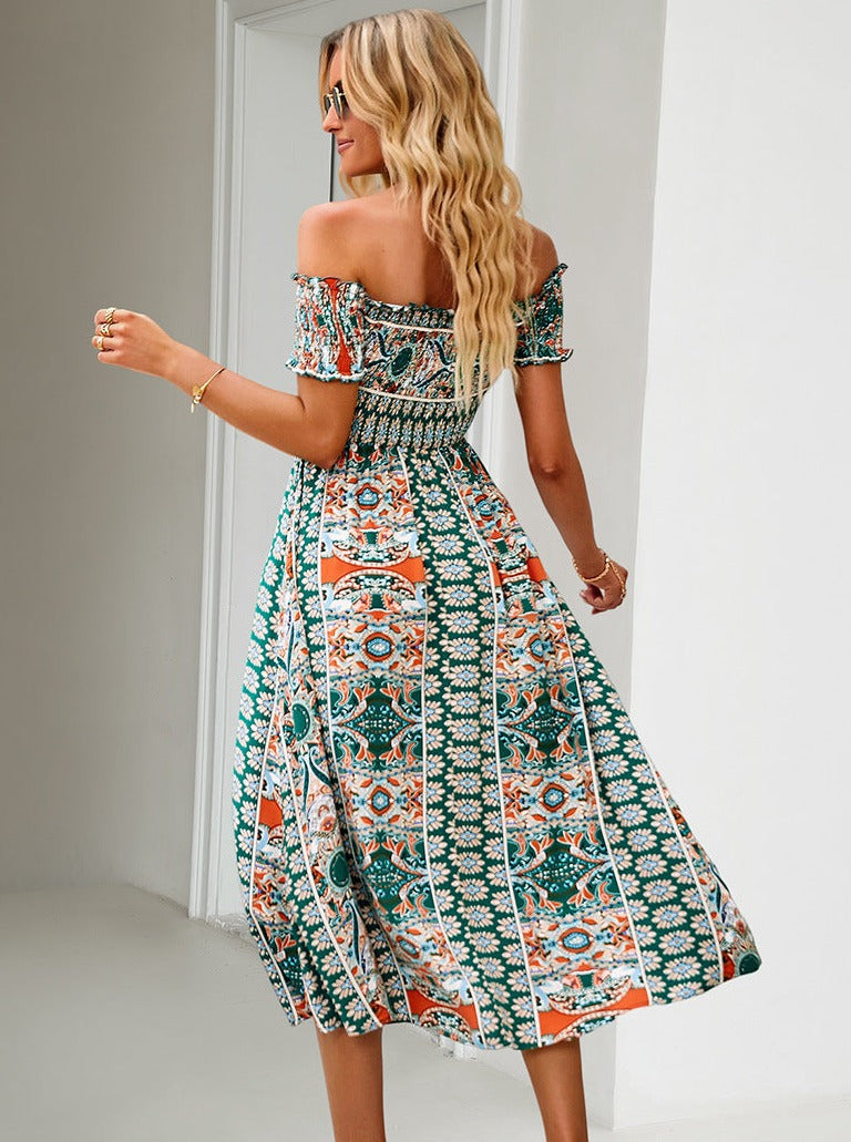 Sommer Off Shoulder Bohemian Slit Midi-kjole 