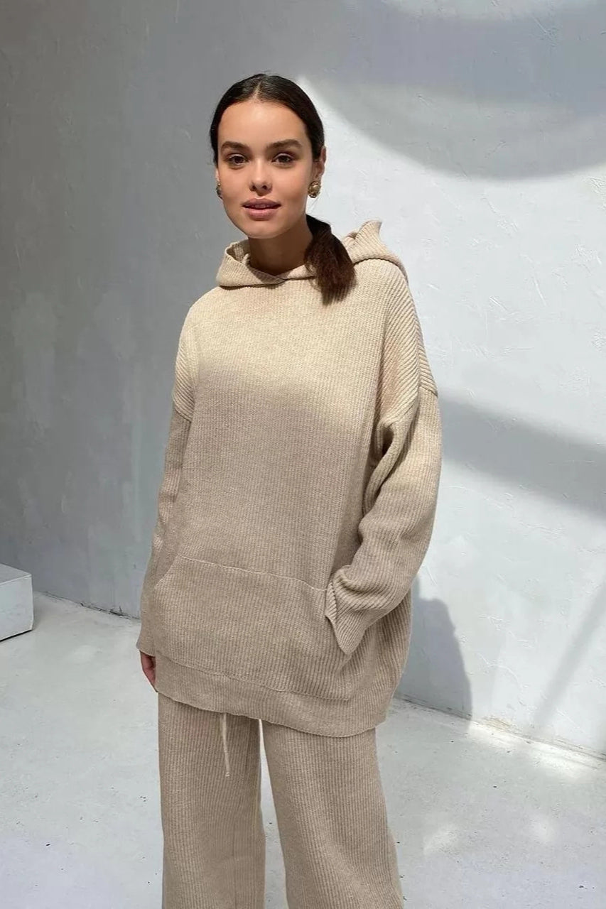 Casual oversized strik sweater og bukser sæt