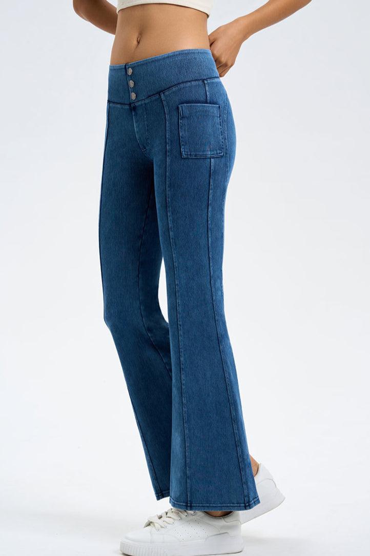 Button Detail Flare Leg Jeans