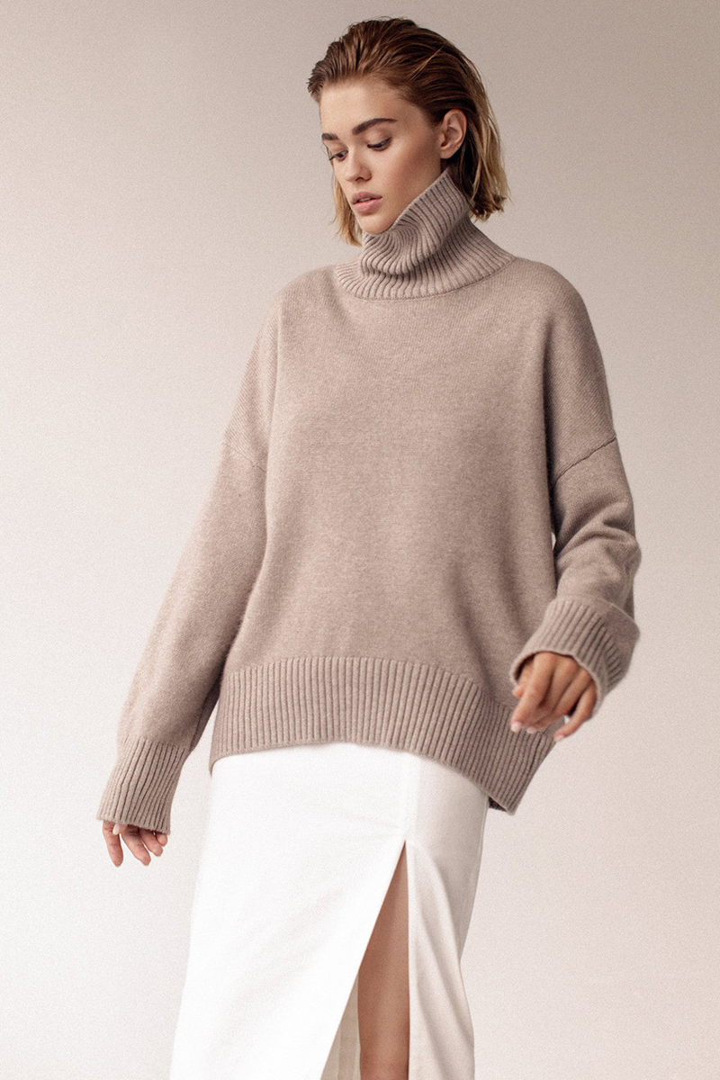 Rollkragenpullover Damen Oversize Cashmere Eleganz für Herbst Winter