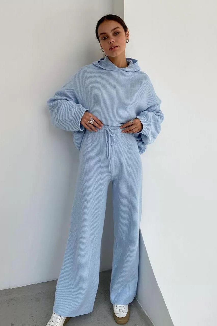 Casual oversized strik sweater og bukser sæt